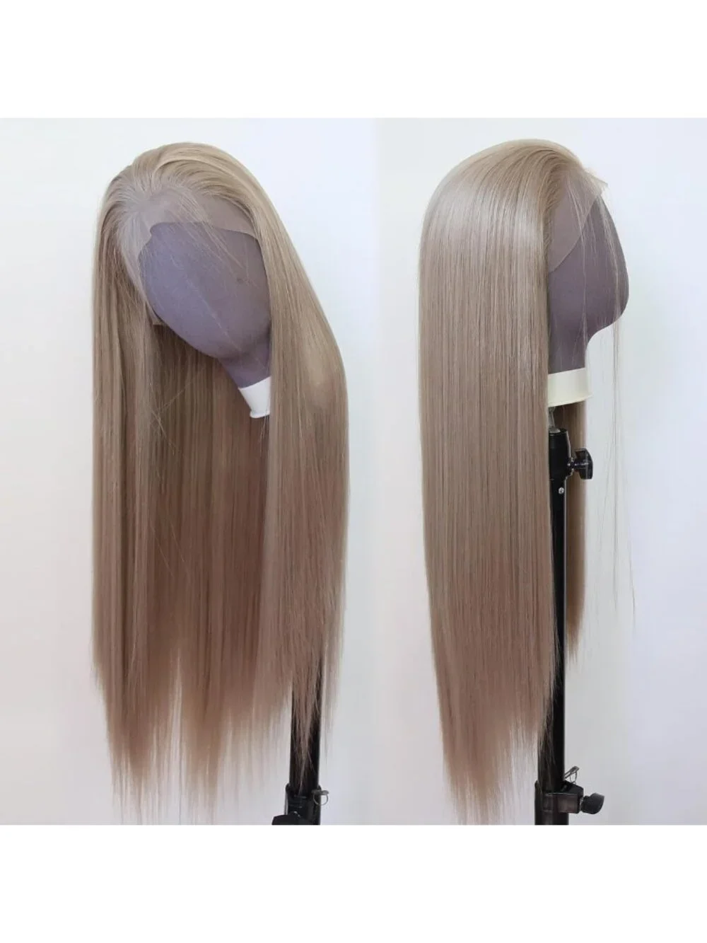 Long Straight Ash Blonde Lace Front Wig - Heat Resistant, Pre-Plucked, Natural